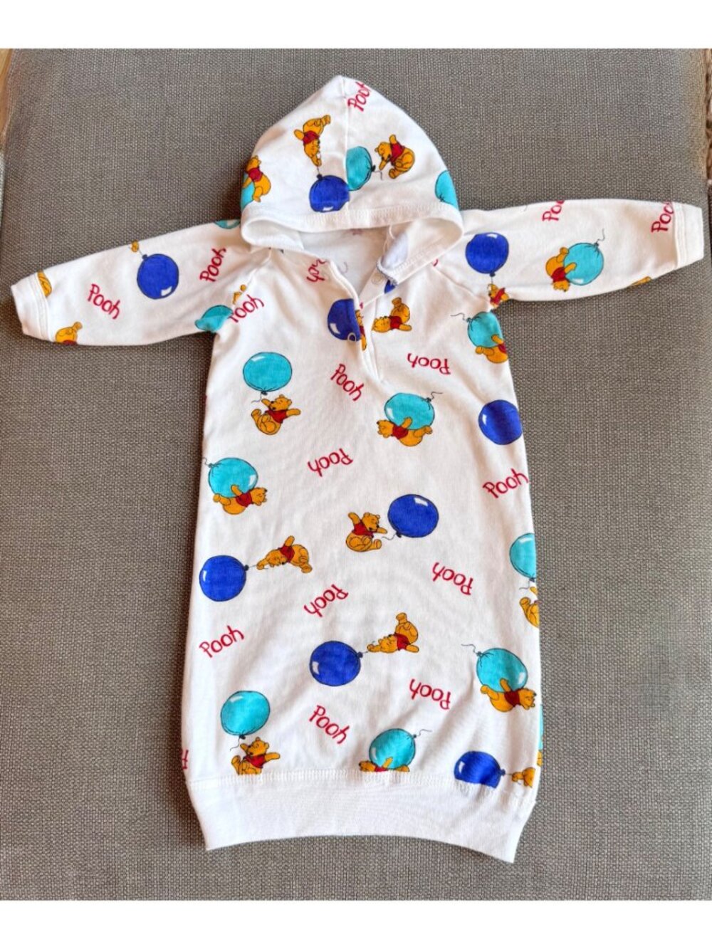 Vintage Y2K Disney Winnie the Pooh Baby Outfit Newborn Hooded Gown White Cotton